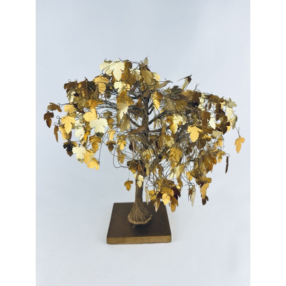 Vintage Mid-Century Modern MCM Twisted Wire "Dream Tree" Gold Leaf Sculpture